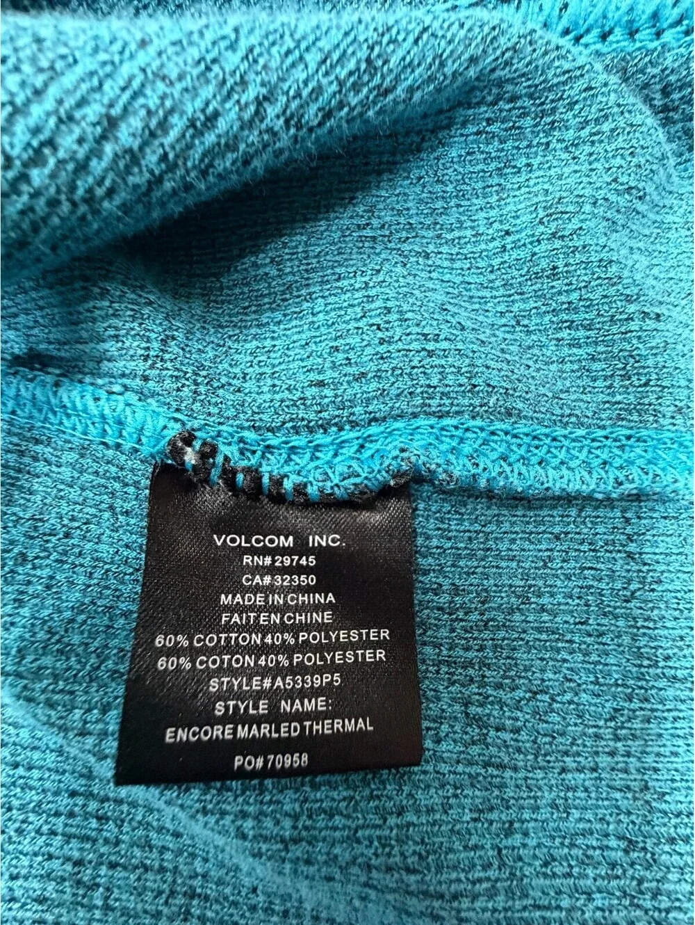 Volcom Men's Sweater Encore Marled Thermal Crew Neck Pullover Size Large Blue